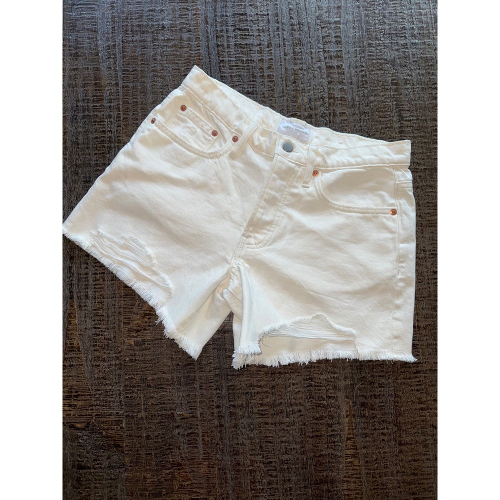 Lucky Brand White High Rise Distressed Denim Shorts Size 4/27